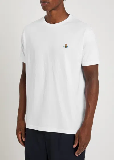 Vivienne Westwood White Crewneck T-shirt With Multicolor Orb Embroidery In Cotton In White