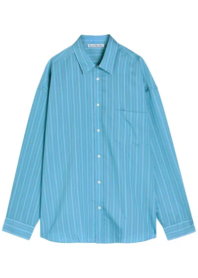 Acne Studios Striped Long Sleeve Button Up Shirt In Blue