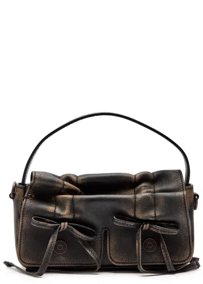 Acne Studios Aip Darl Brown Grained Leather Multipocket Micro Vintage Bag In Black