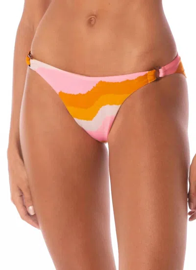 Maaji Paradiso Waves Sublimiring Regular Rise Classic Bikini Bottom In Orange In Pink