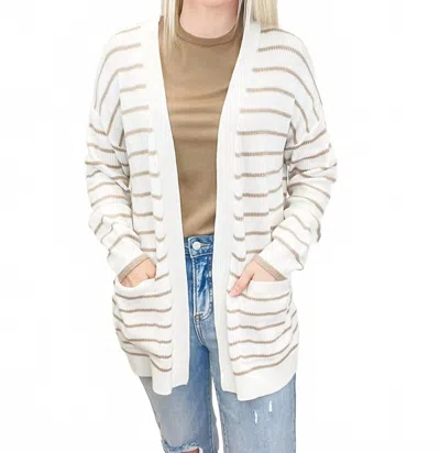 Be Cool Classic Striped Cardigan - Plus In Taupe In Gray