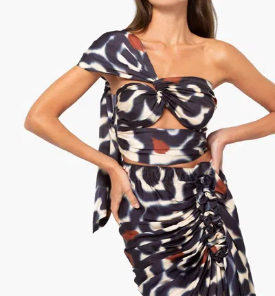 Jbq Harlow One Shoulder Top In Navy Floral In Blue