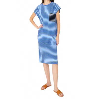 Kule Honor Stripe Midi Dress In Denim/white In Blue