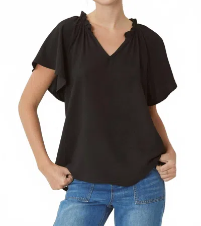 Entro Ruffled Flutter Sleeve Blouse In Black In Black