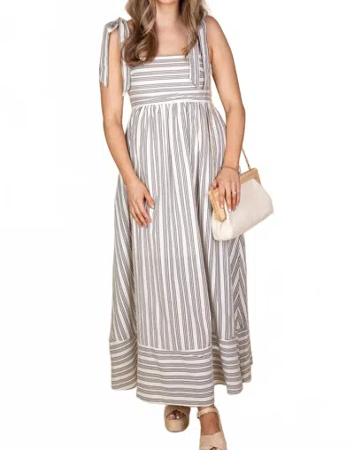 Miou Muse Linnley Linen Striped Maxi Dress In Black/ Cream In White