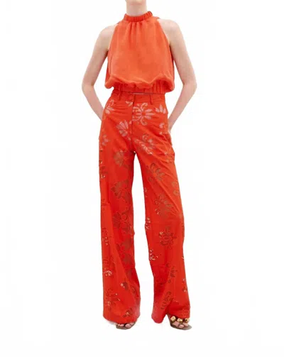 Silvia Tcherassi Emine Wide Leg Pants In Rouge Embroidery In Red