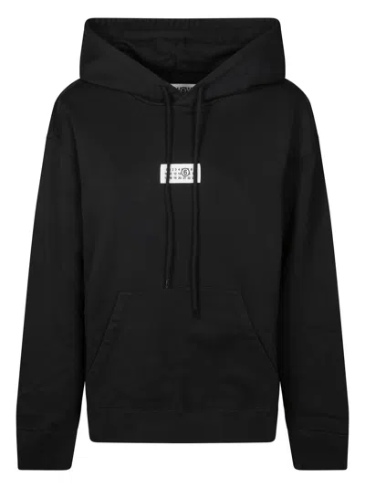Mm6 Maison Margiela Mm6 By Maison Margiela Emblazoned Black Hoodie With Drawstring And Ribbed Finishes In Black