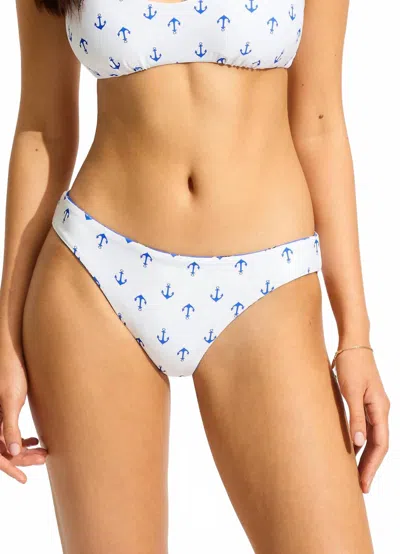 Seafolly Ahoy Reversible Hipster Bikini Bottom In Azure In White