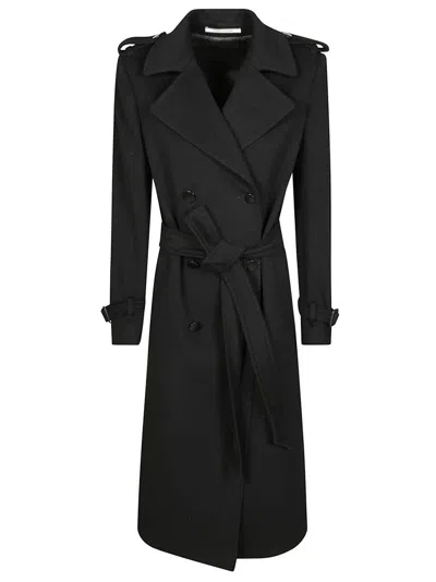 Tagliatore Double-breasted Cashmere Trench Coat With Belted Waist In Black