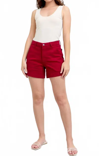 Judy Blue High Waist Tummy Control Garment Heart Shaped Pocket Trouser Denim Short In Red In Red
