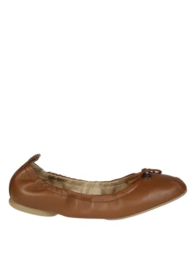 Hogan Rounded Toe Ballerina Flats With Soft Gathered Upper In Brown