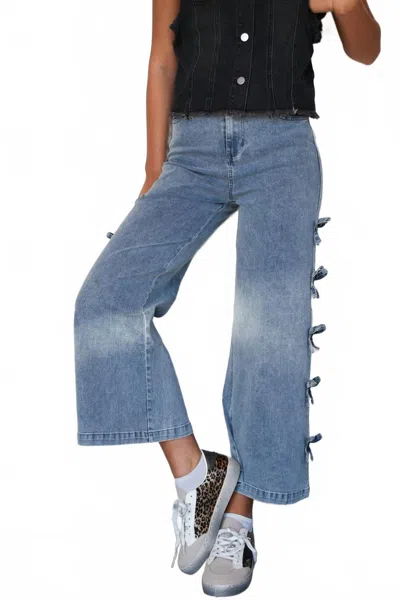 Entro Bow Detail Wide Leg Jeans In Medium Wash In Blue