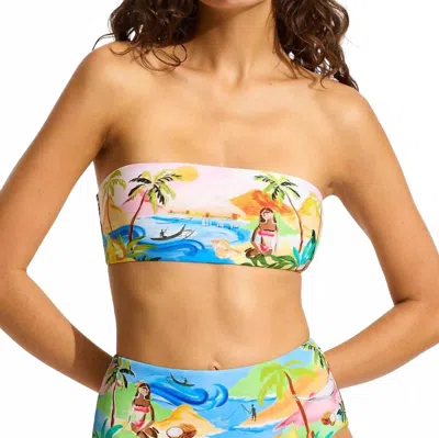 Seafolly South Pacific Bandeau Bikini Top In Turquoise In Blue