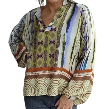 Tempo Paris Poet Sleeve V-neck Top In Multicolor In Multi