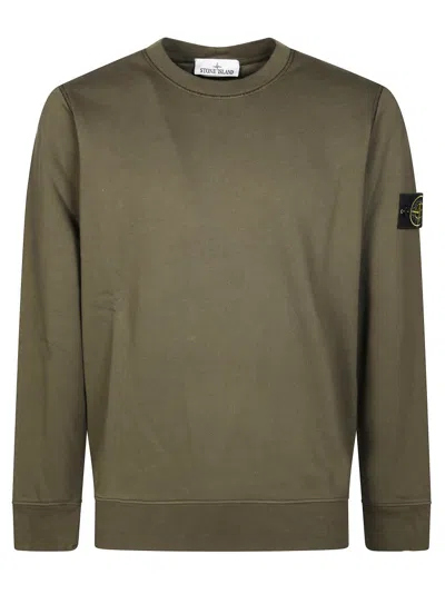Stone Island Organic Cotton Sweatshirt With Removable Logo Patch In Green