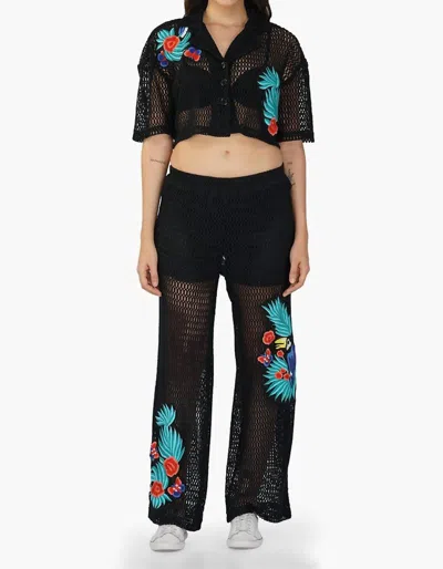 America & Beyond Crochet With Patches Pant In Black In Black