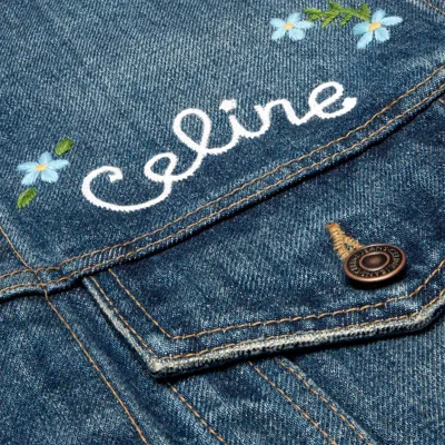 Celine Vintage Inspired Denim Jacket Pockets In Blue