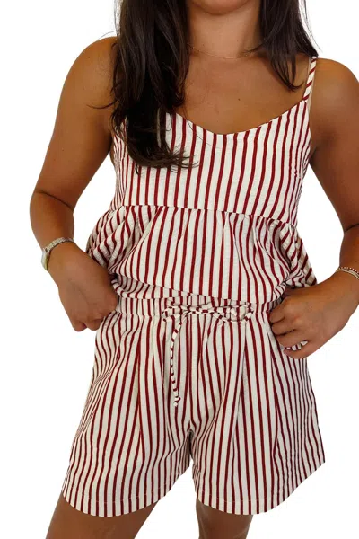 Lilbelle By Lilbelle Allie Cotton Striped V-neck Top In Red In Red