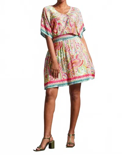 Tribal Printed V-neck Dolman Sleeve Dress In Rasberry In Multi