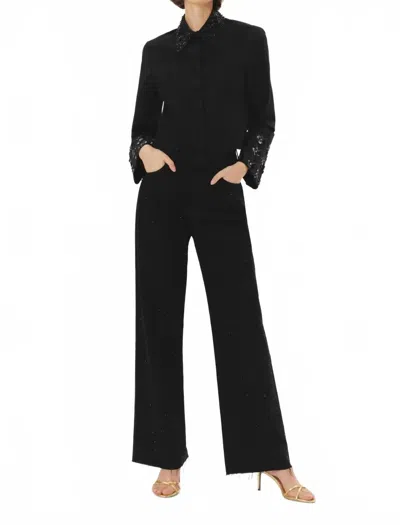 Exquise Chandra High Waist Wide Leg Jewelled Pants In Black In Black