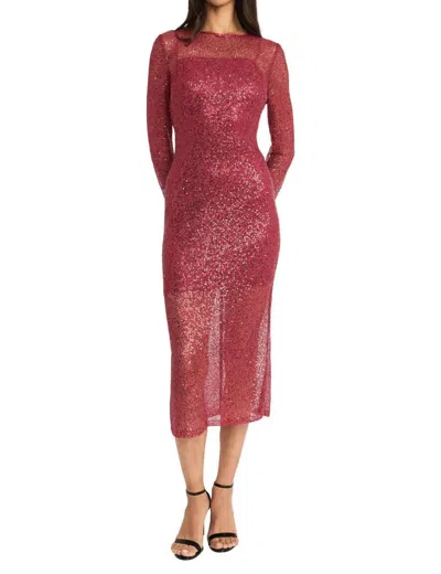 Donna Morgan Netted Sequin Dress In Savvy Red In Burgundy