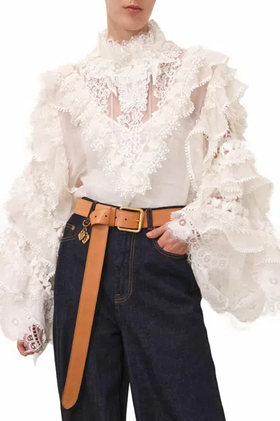 Zimmermann Crush Heart Trim Blouse In Ivory In Neutral