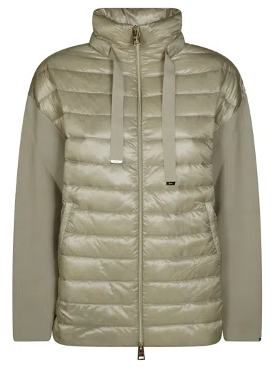 Herno 3/4 Sleeve Quilted Jacket With High Collar In Green