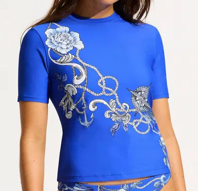 Seafolly Ahoy Short Sleeve Rashvest In Azure In Blue