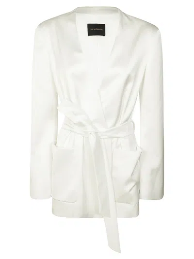 The Andamane Waist Belted Satin Finish Blazer In White