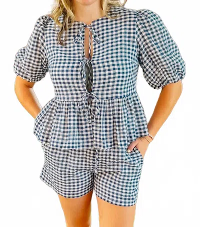 Lilbelle By Lilbelle Chatham Gingham Tie Blouse In Navy/white In Blue