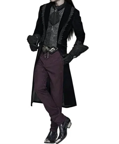 Western F.a.s.h.i.o.n Velvet Gothic Medium Length Coat In Black In Black
