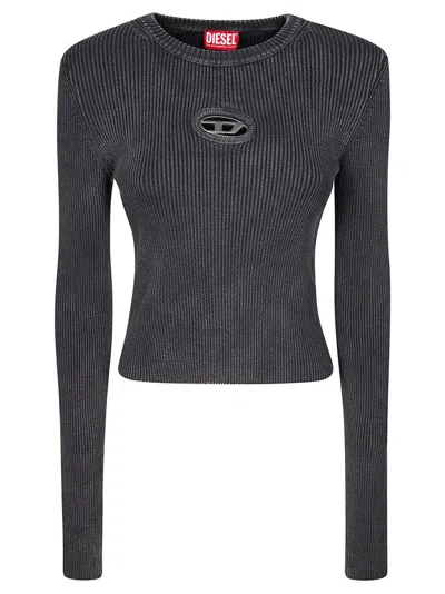 Diesel M-anchor-a Cropped Denim Sweatshirt With Cut-out Detail In Gray