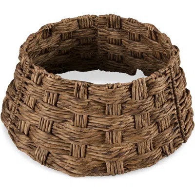 Best Choice Products 24in Basket Woven Hyacinth Christmas Tree Collar, Skirt Accessory W/ Cord Cut-out - Chestnut