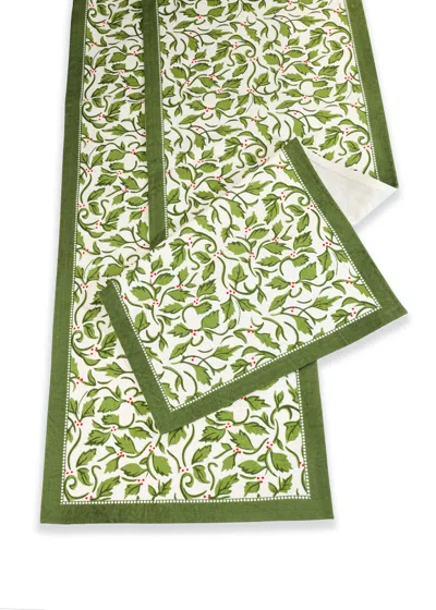 Tiramisu Evergreen Elegance Block Print Cotton Table Runner In Green