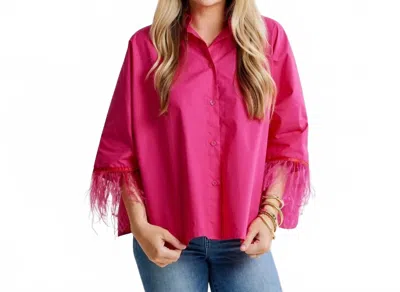 Caryn Lawn Abby Swing Top With Feathers In Hot Pink In Pink
