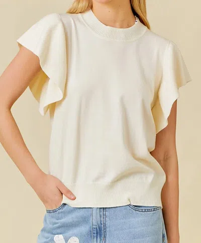 Main Strip Ruffle Sleeve Sweater In Cream In White