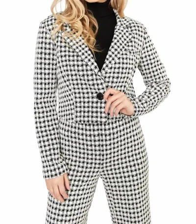 Frank Lyman Cropped Houndstooth Knit Jacket In Black/white In Black