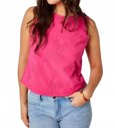 Apricot Tropical Embroidery Tie Back Top In Fuschia In Pink
