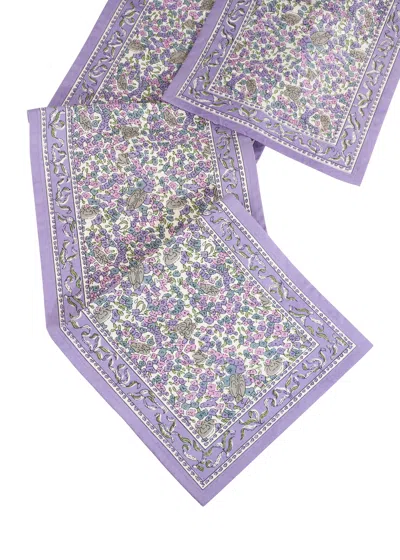 Tiramisu Lavender Blossom Block Print Cotton Table Runner In Purple