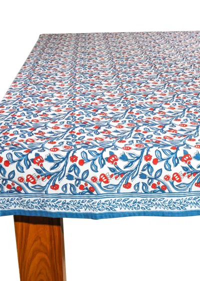 Tiramisu Chic Contrast Block Print Cotton Tablecloth In Blue