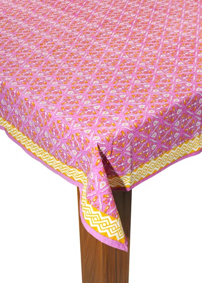 Tiramisu Orchid Luxe Block Print Cotton Tablecloth