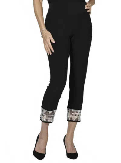 Frank Lyman Pull On Knit Pant In Black/off White In Black