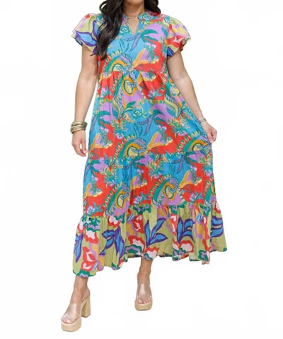Briton Court Lime Light Jenny Maxi Dress In Multi In Blue