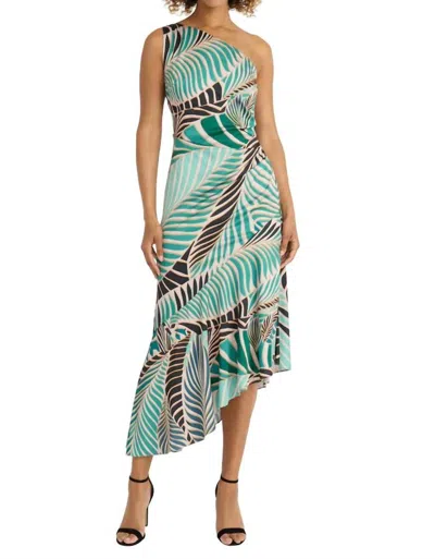 Maggy London Abstract Print One-shoulder Asymmetric Midi Dress In Multi
