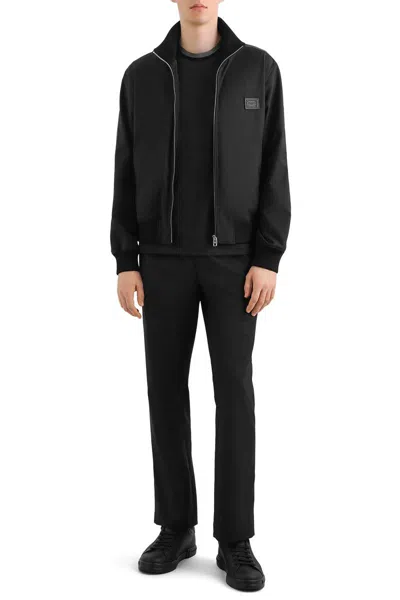 Dolce & Gabbana Zip-up Bomber Jacket With Logo Patch In Black