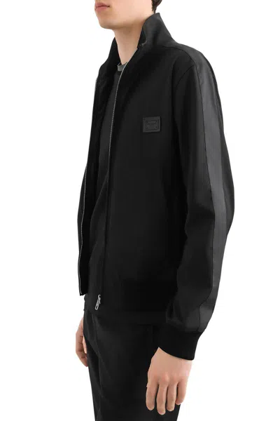 Dolce & Gabbana Zip-up Bomber Jacket With Logo Patch In Black