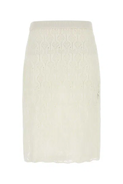 Bottega Veneta Lace Overlay Skirt Elastic Waistband In White