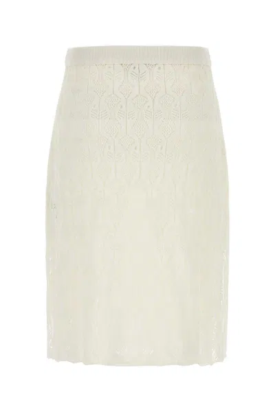 Bottega Veneta Lace Overlay Skirt Elastic Waistband In White
