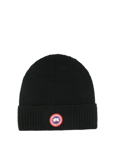 Canada Goose Ribbed Texture Cuffed Hats With Folded Cuff In Black