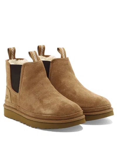 Ugg Debossed-logo Shearling Ankle Boots In Brown
